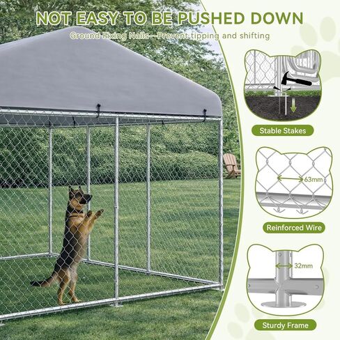 COMHOMA 10×10FT Outdoor Dog Kennel with Roof,Heavy Duty Metal Dog Enclosure with Weather-Resistant Cover & Secure Lock for Medium Large Dogs in Kuwait