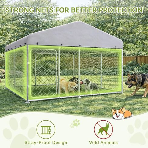 COMHOMA 10×10FT Outdoor Dog Kennel with Roof,Heavy Duty Metal Dog Enclosure with Weather-Resistant Cover & Secure Lock for Medium Large Dogs in Kuwait
