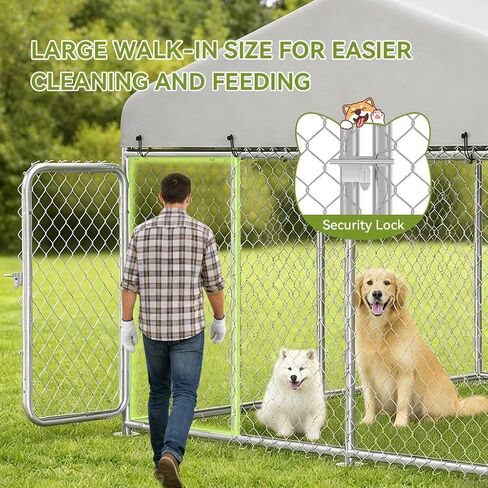 COMHOMA 10×10FT Outdoor Dog Kennel with Roof,Heavy Duty Metal Dog Enclosure with Weather-Resistant Cover & Secure Lock for Medium Large Dogs in Kuwait