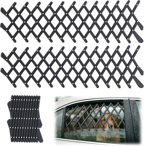 2 Pcs Car Truck Window Pet Gate, Extendable Car Window Dog Puppy Ventilation Grill Mesh Vent Security Lattice Telescopic Fence for Trucks SUV Pet Safety Protection Summer Air Ventilation in Kuwait