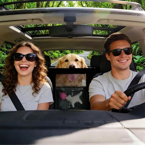 Dog Car Barrier, Dog Car Net Barrier, Heavy Duty Canvas Seat Divider with Belt Set, Double-Sided Organizer, Adjustable Pet Safety Kit, Precision Fit for SUV & Cars in Kuwait