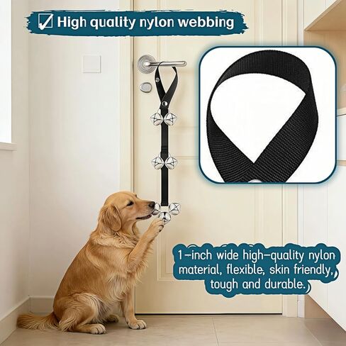 Dog Doorbell for Potty Training, Adjustable Length with 7 Extra Loud Bells, Black Nylon Strap with Metal Bells, 31-33 Inches in Kuwait