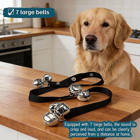 Dog Doorbell for Potty Training, Adjustable Length with 7 Extra Loud Bells, Black Nylon Strap with Metal Bells, 31-33 Inches in Kuwait
