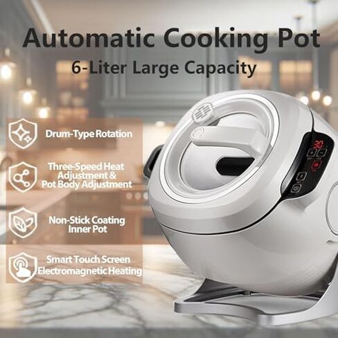 Automatic Cooking Machine 6L, Auto Stir Fry Wok with 3 Speed Settings, 360° Rotation & 3D Heating for Fried Rice, Stewing, and Soup Making in Kuwait
