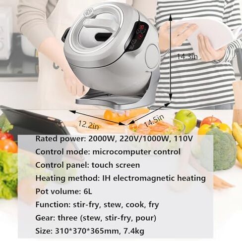 Automatic Cooking Machine 6L, Auto Stir Fry Wok with 3 Speed Settings, 360° Rotation & 3D Heating for Fried Rice, Stewing, and Soup Making in Kuwait