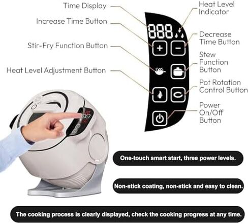 Automatic Cooking Pot 6L, 2000W Stir Fry Robot with 360° Rotation, Non-Stick Smart Wok Machine for Frying Stewing, Touch Control in Kuwait