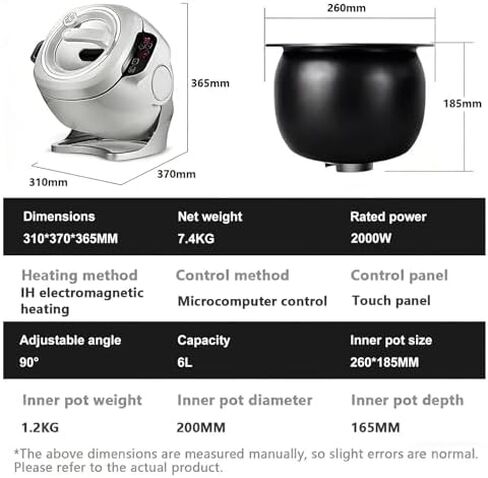 Automatic Cooking Pot 6L, 2000W Stir Fry Robot with 360° Rotation, Non-Stick Smart Wok Machine for Frying Stewing, Touch Control in Kuwait
