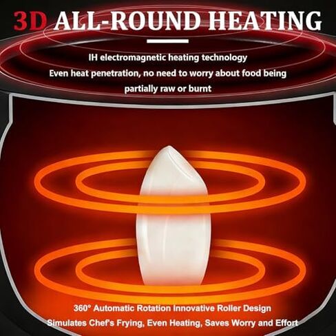 6L Automatic Stir Fry Cooker, 2000W Portable Electric Wok with Smart Touch Screen, 360 Rotating Pot for Healthy Meals, Non Stick Inner Bowl, Easy Clean Kitchen Appliance in Kuwait