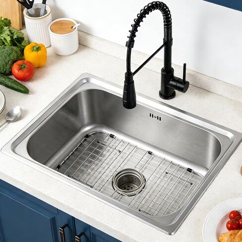 AWOKE Sink Rack for Bottom of Sink (26 x 14 Inch), Center Drain Sink Protectors for Kitchen Sink, 304 Stainless Steel Heavy Duty Metal Wire Grate for Single Bowl Farmhouse Sink Bottom,Soft Rubber Feet in Kuwait