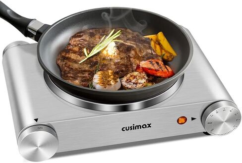 CUSIMAX Electric Burner Hot Plate for Cooking Cast Iron hot plates, Adjustable Temperature Control, Non-Slip Rubber Feet Stainless Steel Easy to Clean, Your Kitchen Assistant in Saudi Arabia