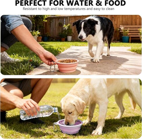 3 Pack Collapsible Dog Bowls,Pet Bowls with Pet Poop Bag Dispenser Set,Portable Silicone Travel Dog Bowls for Walking,Hiking,Camping,Outdoor Travel(Pink&Purple) in Kuwait
