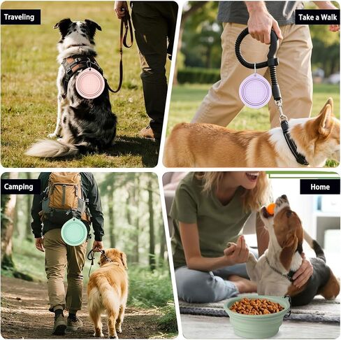 3 Pack Collapsible Dog Bowls,Pet Bowls with Pet Poop Bag Dispenser Set,Portable Silicone Travel Dog Bowls for Walking,Hiking,Camping,Outdoor Travel(Pink&Purple) in Kuwait