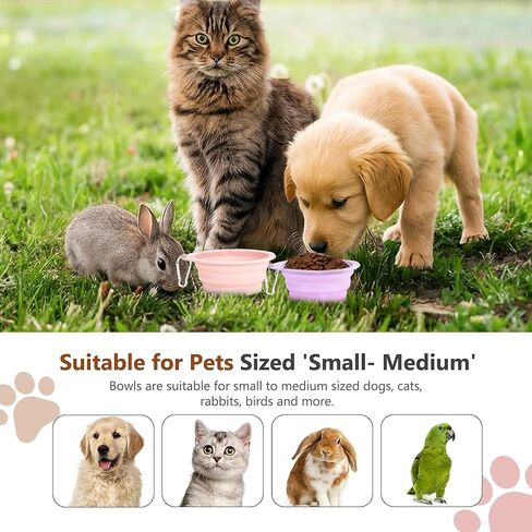 3 Pack Collapsible Dog Bowls,Pet Bowls with Pet Poop Bag Dispenser Set,Portable Silicone Travel Dog Bowls for Walking,Hiking,Camping,Outdoor Travel(Pink&Purple) in Kuwait
