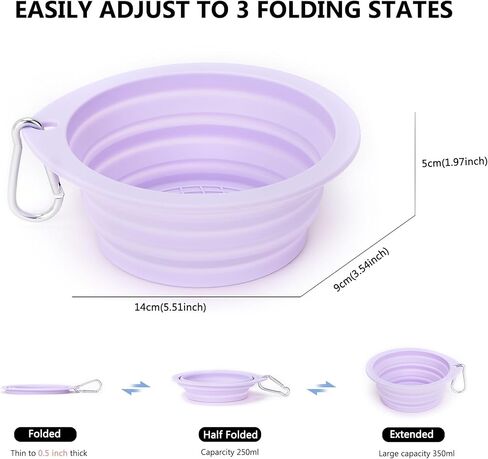 3 Pack Collapsible Dog Bowls,Pet Bowls with Pet Poop Bag Dispenser Set,Portable Silicone Travel Dog Bowls for Walking,Hiking,Camping,Outdoor Travel(Pink&Purple) in Kuwait