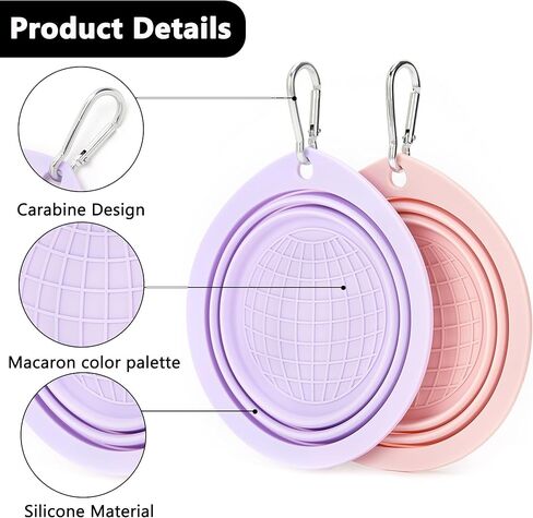 3 Pack Collapsible Dog Bowls,Pet Bowls with Pet Poop Bag Dispenser Set,Portable Silicone Travel Dog Bowls for Walking,Hiking,Camping,Outdoor Travel(Pink&Purple) in Kuwait