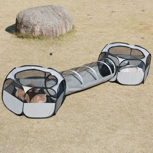 Outdoor Cat Enclosure,Cat Playground Tent for Outdoor and Indoor Playpen Portable Cat Tunnels, Foldable Cat Tubes Toys for Kitten, Puppy, Rabbit and Small Animals(2 Small Hexagonal Cubes+Tunnel) in Kuwait