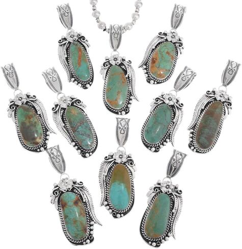 Alltribes Navajo Natural Hachita New Mexico Turquoise Sterling Pendant With Silver Bead Necklace 0536 in Kuwait