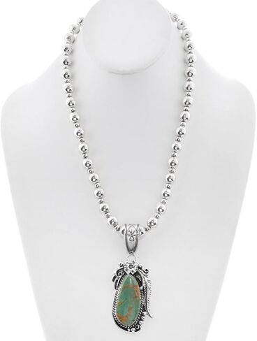 Alltribes Navajo Natural Hachita New Mexico Turquoise Sterling Pendant With Silver Bead Necklace 0536 in Kuwait