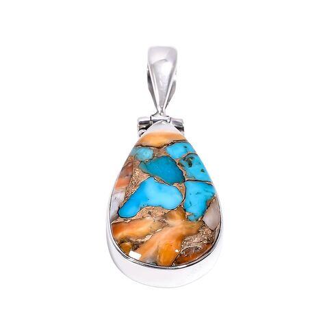 Natural Top Quality Orange Spiny Oyster Turquoise Gemstone 925 Sterling Silver Handmade Statement Pendant for Women Gift for Wife Girlfriend Mom in Kuwait
