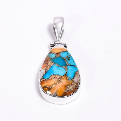 Natural Top Quality Orange Spiny Oyster Turquoise Gemstone 925 Sterling Silver Handmade Statement Pendant for Women Gift for Wife Girlfriend Mom in Kuwait