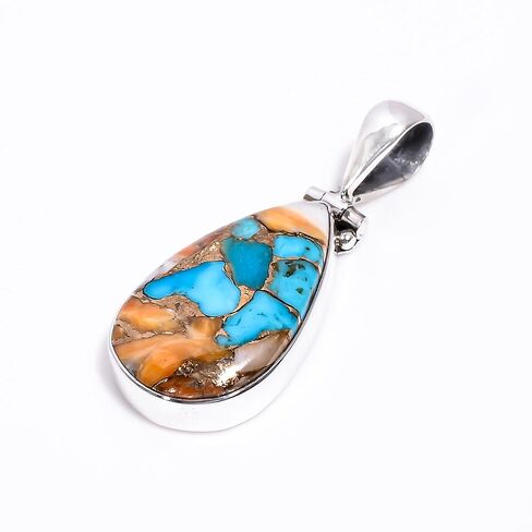 Natural Top Quality Orange Spiny Oyster Turquoise Gemstone 925 Sterling Silver Handmade Statement Pendant for Women Gift for Wife Girlfriend Mom in Kuwait