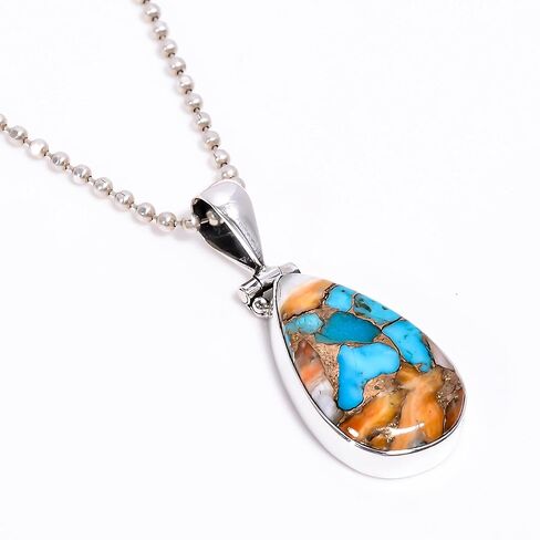 Natural Top Quality Orange Spiny Oyster Turquoise Gemstone 925 Sterling Silver Handmade Statement Pendant for Women Gift for Wife Girlfriend Mom in Kuwait