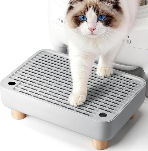 Thereye Cat Litter Box Step, Non-Slip Washable Litter Box Ramp, Anti-Tracking Litter & Easy to Clean, Wooden Base, Filter Function, Compatible with Automatic Litter Boxes for Small and Elderly Cats in Kuwait