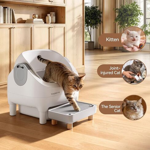 Thereye Cat Litter Box Step, Non-Slip Washable Litter Box Ramp, Anti-Tracking Litter & Easy to Clean, Wooden Base, Filter Function, Compatible with Automatic Litter Boxes for Small and Elderly Cats in Kuwait