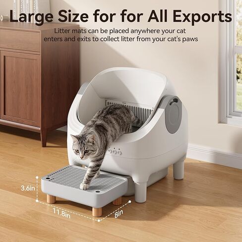 Thereye Cat Litter Box Step, Non-Slip Washable Litter Box Ramp, Anti-Tracking Litter & Easy to Clean, Wooden Base, Filter Function, Compatible with Automatic Litter Boxes for Small and Elderly Cats in Kuwait