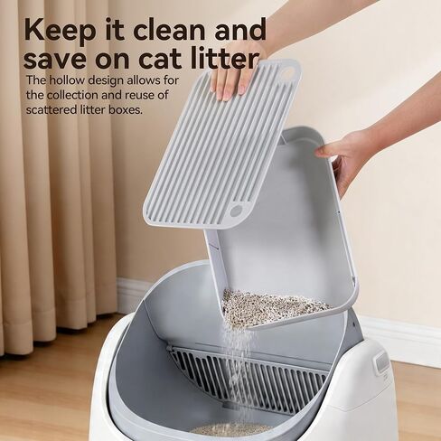 Thereye Cat Litter Box Step, Non-Slip Washable Litter Box Ramp, Anti-Tracking Litter & Easy to Clean, Wooden Base, Filter Function, Compatible with Automatic Litter Boxes for Small and Elderly Cats in Kuwait