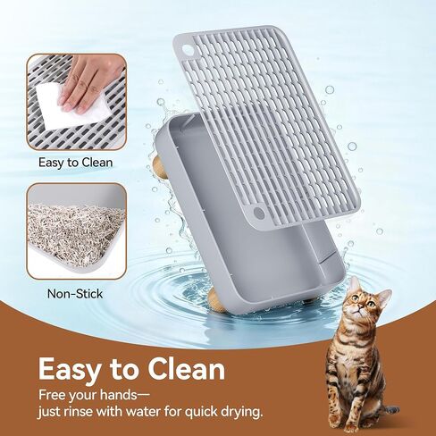 Thereye Cat Litter Box Step, Non-Slip Washable Litter Box Ramp, Anti-Tracking Litter & Easy to Clean, Wooden Base, Filter Function, Compatible with Automatic Litter Boxes for Small and Elderly Cats in Kuwait