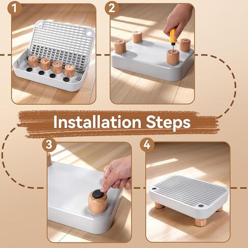 Thereye Cat Litter Box Step, Non-Slip Washable Litter Box Ramp, Anti-Tracking Litter & Easy to Clean, Wooden Base, Filter Function, Compatible with Automatic Litter Boxes for Small and Elderly Cats in Kuwait