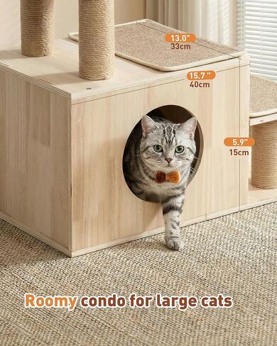 3-in-1 Pet Stairs for Cats, 7.87" Depth Pet Steps for Cat, Wood Cat Stairs for High Bed and Sofa, 1 Condo Cave, Scratching Post, Sturdy Indoor Pet Stairs with Non-Slip Carpet Pads in Kuwait