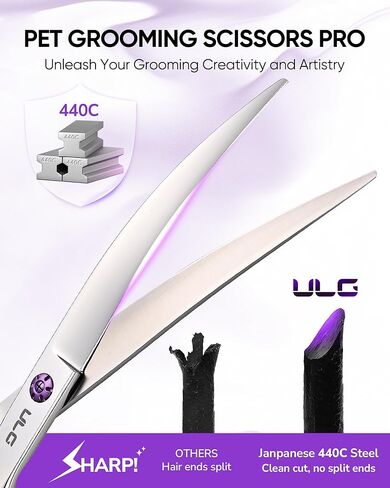 مقص ULG المنحني للعناية بالكلاب بزاوية 30 درجة من الفولاذ المقاوم للصدأ 440C، مقصات احترافية للعناية بالحيوانات الأليفة مقاس 7.5 بوصة مع مقابض فراشة قابلة للعكس، مقص للكلاب للعناية بالوجه والعينين والكفوف والجسم in Kuwait