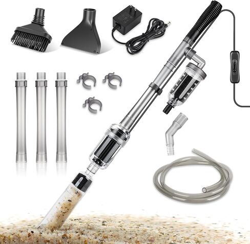 hygger Electric Aquarium Gravel Cleaner, 528GPH Fish Tank Vacuum, 5-in-1 Automatic Sand Washer Water Changer Cleaning Kit for Freshwater Saltwater, Adjustable Length Handle Tube,Hose, Clamp in Kuwait