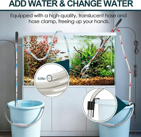 hygger Electric Aquarium Gravel Cleaner, 528GPH Fish Tank Vacuum, 5-in-1 Automatic Sand Washer Water Changer Cleaning Kit for Freshwater Saltwater, Adjustable Length Handle Tube,Hose, Clamp in Kuwait