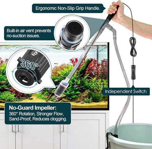 hygger Electric Aquarium Gravel Cleaner, 528GPH Fish Tank Vacuum, 5-in-1 Automatic Sand Washer Water Changer Cleaning Kit for Freshwater Saltwater, Adjustable Length Handle Tube,Hose, Clamp in Kuwait