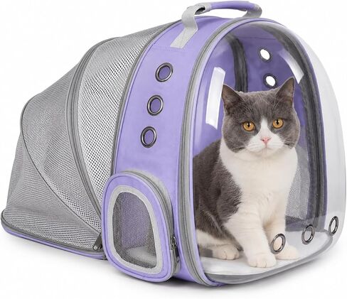 Expandable Cat Backpack Carrier, Breathable Clear Bubble Window Pet Carrier for Small Dogs and Cats up to 12 lbs, Airline Approved Travel Bag for Hiking and Outdoor Use (Back Expandable-Purple) in Saudi Arabia