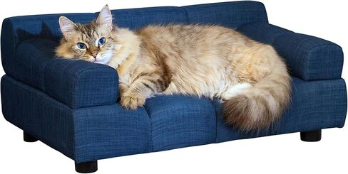 Paws & Purrs Puffer Pet Sofa Bed, Dog or Cat Couch with Tufted Cushion and Armrest, Stylish Indoor Pet Furniture, Sand in Kuwait