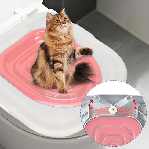 TROUVAILLE Cat Toilet Seat Training Kit, Cat Toilet Training System with Inner Support, Teach Cat to Use Toilet, Reusable Cat Toilet Trainer for Home Pet Shop, Pink in Kuwait