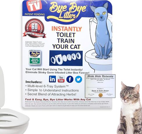 Bye Bye Litter Toilet Train Your Cat Adjustable Six Tray System Professional Kit Pet Waste Management Fits Standard Toilets in Kuwait