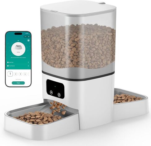 Automatic Cat Feeder for 2 Cats, 6L/25 Cup Large Capacity WiFi Pet Feeder with 2 Stainless Steel Bowls, Dual Power Supply, APP Control, 10s Voice Recorder, Timed Dry Food Dispenser for Multiple Pets in Kuwait