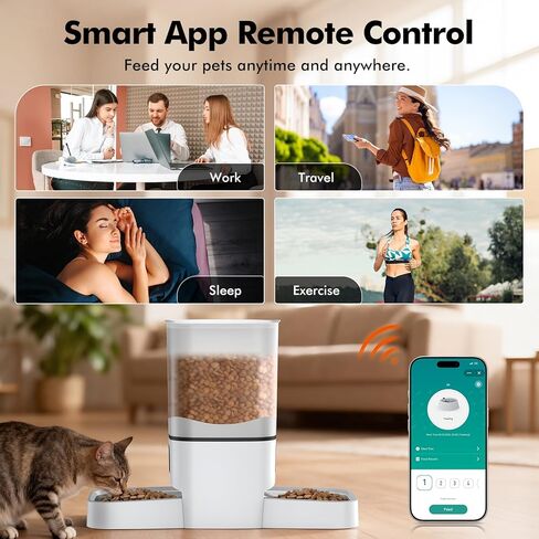 Automatic Cat Feeder for 2 Cats, 6L/25 Cup Large Capacity WiFi Pet Feeder with 2 Stainless Steel Bowls, Dual Power Supply, APP Control, 10s Voice Recorder, Timed Dry Food Dispenser for Multiple Pets in Kuwait