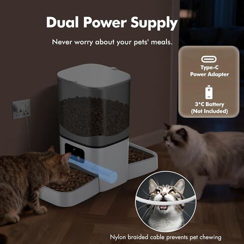 Automatic Cat Feeder for 2 Cats, 6L/25 Cup Large Capacity WiFi Pet Feeder with 2 Stainless Steel Bowls, Dual Power Supply, APP Control, 10s Voice Recorder, Timed Dry Food Dispenser for Multiple Pets in Kuwait