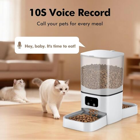 Automatic Cat Feeder for 2 Cats, 6L/25 Cup Large Capacity WiFi Pet Feeder with 2 Stainless Steel Bowls, Dual Power Supply, APP Control, 10s Voice Recorder, Timed Dry Food Dispenser for Multiple Pets in Kuwait