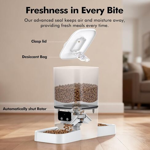 Automatic Cat Feeder for 2 Cats, 6L/25 Cup Large Capacity WiFi Pet Feeder with 2 Stainless Steel Bowls, Dual Power Supply, APP Control, 10s Voice Recorder, Timed Dry Food Dispenser for Multiple Pets in Kuwait