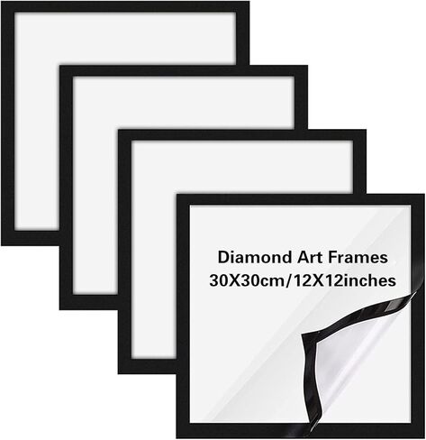 4Pcs Magnetic Black Picture Frames, 12 * 12 Inch Magnetic Diamond Art Frames, Double Sided Sign Holder Frames Self-Adhesive Photo Frame for Wall Office Home Bedroom (Small) in Saudi Arabia