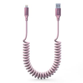 Coiled Lightning Cable Apple Carplay Cord [Apple MFi Certified] Short iPhone Car Charger Cable Pink with Data Sync, Retractable iPhone Charger Cord for iPhone/Pad/Pod, Pink