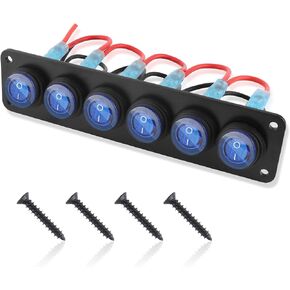 لوحة مفاتيح بحرية من النوع المضاد للماء، لوحة مفاتيح 12 فولت مع 6 مفاتيح تبديل، لوحة تحكم قارب من الألومنيوم وأسلاك توصيل مسبقة، لوحة مفاتيح هزازة مستديرة للتشغيل/الإيقاف للقوارب، UTV، RV، الشاحنة، السيارة in Kuwait