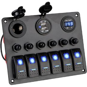 Marine Boat Panel 8 Gang ON-Off Ignition 3 Pin Waterproof Toggle Rocker Switch Panel 12V/24V Circuit Breaker LED Indicator for RV Vehicle Truck Trailer Yacht (Red)
